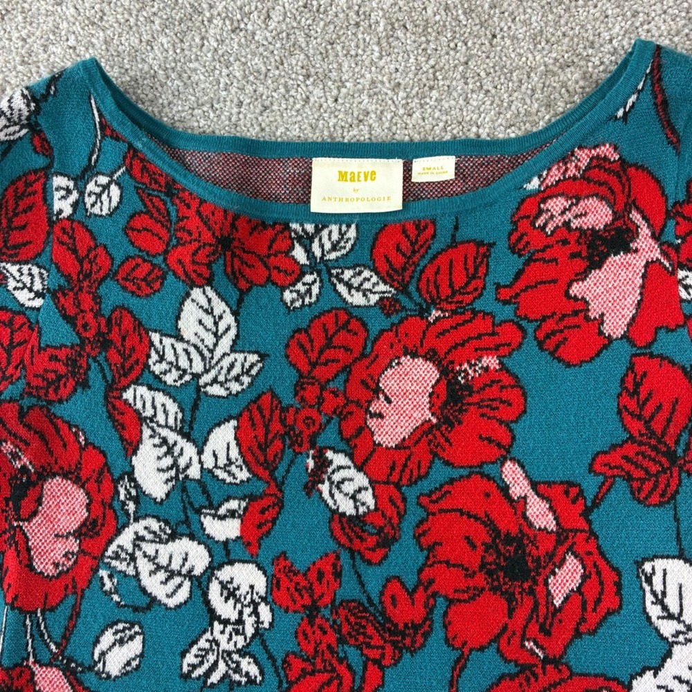 Maeve Anthropologie Floral Knit Dress Womens S Stretch‎ Sweater Indie Boho Artsy